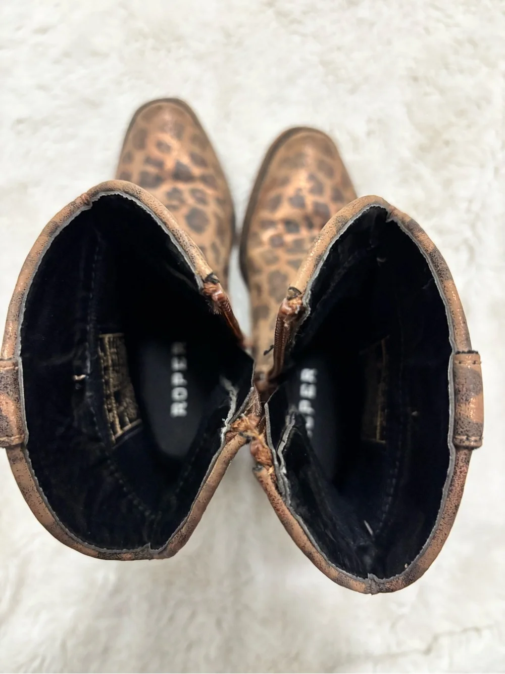 Roper Kids Leopard-Print Western Boots - Metallic Brown Girls size 7